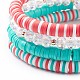 4 pièces 4 bracelets extensibles en argile polymère faits à la main de style heishi sunfer sertis de coeur en laiton BJEW-TA00093-6