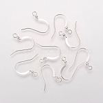 Brass French Earring Hooks, Flat Earring Hooks, Ear Wire, Nickel Free, with Beads and Horizontal Loop, Silver Color Plated, 15mm, Hole: 2mm, 21 Gauge, Pin: 0.7mm
