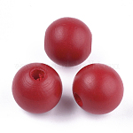 Painted Natural Wood European Beads, Large Hole Beads, Round, Red, 16x15mm, Hole: 4mm