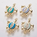 Brass Links connectors, with Synthetic Opal and Cubic Zirconia, Sea Turtle, Golden, Mixed Color, 19.5x13.5x2.5mm, Hole: 1mm