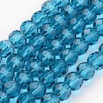 Прозрачные стеклянные бусины, имитация австрийского хрусталя, граненый (32 грань), круглые, голубой, 10 мм, отверстие : 1 мм, около 72 шт / нитка, 25~27 дюйм