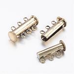 3-Strands 6-Holes Tube Brass Magnetic Slide Lock Clasps, Nickel Free, Antique Bronze, 21x10x6.5mm, Hole: 2mm