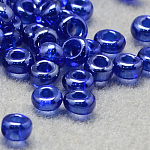 12/0 Grade A Round Glass Seed Beads, Transparent Colours Lustered, Royal Blue, 12/0, 2x1.5mm, Hole: 0.3mm