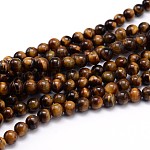 Chapelets de perles d'œil de tigre naturel, Grade a, ronde, 4mm, Trou: 1mm, Environ 90 pcs/chapelet, 15.3 pouce