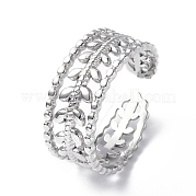304 Stainless Steel Leafy Branch Open Cuff Ring for Women RJEW-C046-02P