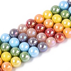 Galvanisieren Glasperlen, Runde, Regenbogen plattiert, Farbig, 10~10.5 mm, Bohrung: 1~1.4 mm, ca. 40 Stk. / Strang, 14.76 Zoll (37.5 cm)