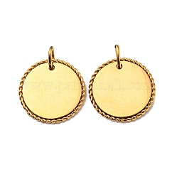 Colgantes de acero inoxidable 304, con anillo de salto, charm, plano y redondo, real 14k chapado en oro, 18x1.5mm, agujero: 5 mm