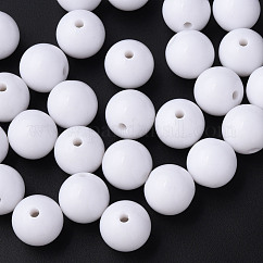 Abalorios acrílicos opacos, redondo, blanco, 16x15mm, agujero: 2.8 mm, aproximamente 220 unidades / 500 g