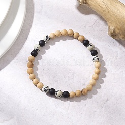Braccialetti elastici con perline rotonde in legno e pietre preziose naturali miste per donne e uomini&nbsp;BJEW-JB12597