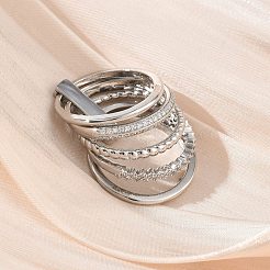 Bagues de doigt multicouches en laiton serties de micro-pavés de zircon cubique transparent&nbsp;KK-H279-12P