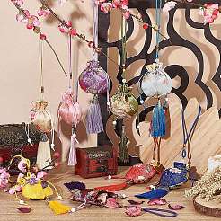 9 stücke 9 farben blume muster brokat tasche quaste anhänger dekorationen&nbsp;HJEW-NB0001-97