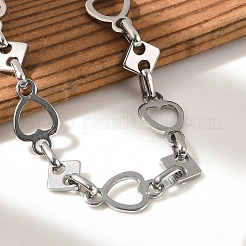 Bracciali con catene a maglie a cuore in acciaio inossidabile 304 per uomo e donna&nbsp;BJEW-D042-37P