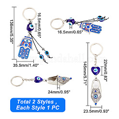 2 pièce 2 styles turcs bleu mauvais œil chaussures porte-bonheur/main de Hamsa/main de Miriam pendentif porte-clés en alliage&nbsp;KEYC-AR0001-27