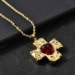 Colliers avec pendentif croix et cœur en acier inoxydable 304 et zircone cubique&nbsp;NJEW-H070-01G-01