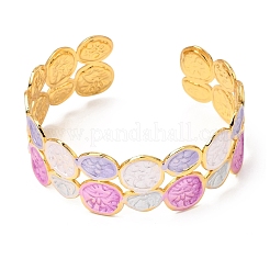 Bracelets manchettes plates rondes en acier inoxydable 304 émaillé pour femmes&nbsp;SA-CBA1A30-03A-G