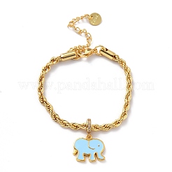 Braccialetti di fascino di elefante in ottone smaltato&nbsp;BJEW-L652-22-G