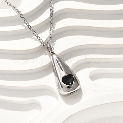304 Edelstahl schwarz Emaille Herz Teardrop Andenken Asche Gedenkketten&nbsp;NJEW-P326-06P