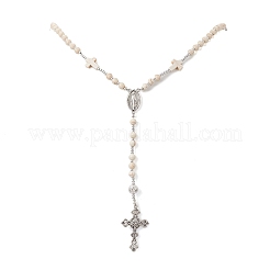 Collana rosario in pietra lavica naturale e turchese sintetico&nbsp;NJEW-JN04237-02