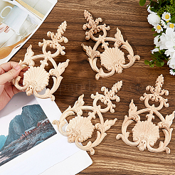 4 pièce d'appliques artisanales sculptées en bois massif naturel&nbsp;WOOD-FH0002-37