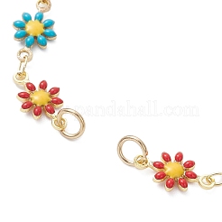 Messing Emaille Gänseblümchen Blume Gliederkette Armband machen&nbsp;AJEW-JB01438-02