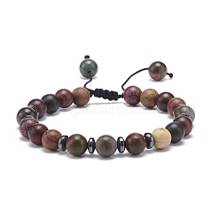 Armband aus natürlichen polychromen Jaspis/Picasso-Stein/Picasso-Jaspis und geflochtenen Holzperlen&nbsp;BJEW-JB08533