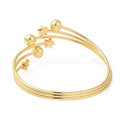 Étoile en laiton plaqué en rack avec bracelet manchette boule ronde pour femmes&nbsp;BJEW-M298-12G