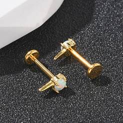 Orecchini a bottone in opale sintetico in acciaio inossidabile 304&nbsp;EJEW-B143-01G-08
