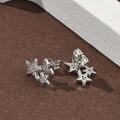 Orecchini a bottone con stella in ottone con micro pavè di zirconi trasparenti&nbsp;EJEW-F383-06P