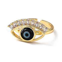 Offener Bunte Malerei-Evil-Eye-Manschettenring mit klarem Zirkonia&nbsp;RJEW-L104-02G-01
