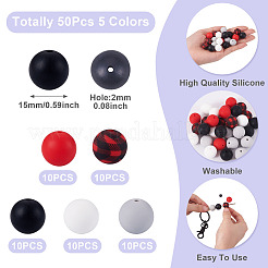 50 Stück 5 Farben Silikonperlen lose Silikonperlen Kit Leopardenmuster Silikonperlen für Schlüsselanhänger Herstellung Armband Halskette&nbsp;SIL-TA0003-35B