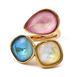 Anillos abiertos con forma de lágrima y vidrio cuadrado&nbsp;RJEW-G289-01G-08