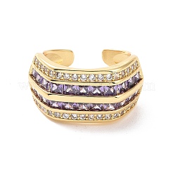 Anillo de puño abierto con varias líneas de circonita cúbica&nbsp;RJEW-P035-08G