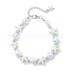 Braccialetti in turchese sintetico e perle finte in plastica e perline di vetro per le donne&nbsp;BJEW-JB13227