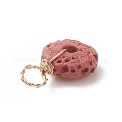 Natürliche Lavagesteinsperlen mit Kupferdraht umwickelte Charms&nbsp;PALLOY-JF01975
