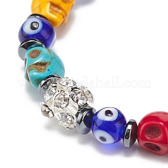 Lampwork mauvais œil et bracelets extensibles en perles de crâne synthétiques teints en turquoise (teints)&nbsp;BJEW-JB08922