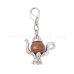 Théière de style tibétain en alliage et décorations suspendues en bois de wengé naturel&nbsp;HJEW-JM03546