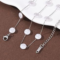 Colliers à maillons en acier inoxydable 304 avec perles plates rondes en plastique ABS pour femmes&nbsp;NJEW-G190-03P