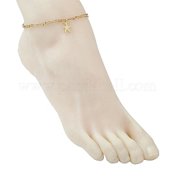 Tobilleras de doble hebra con cadena de satélite de acero inoxidable 304 con dije de estrella de mar de aleación para mujer&nbsp;AJEW-AN00756
