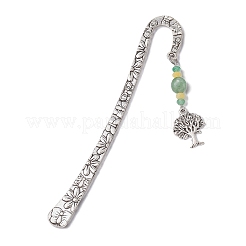 Marcapáginas con cuentas de jade natural de Malasia y Aventurina verde con árbol de la vida de aleación&nbsp;AJEW-JK00255