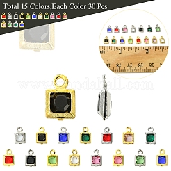 30 Stück 15 Farben quadratische Gestellbeschichtung Messing Glas Charms&nbsp;KK-FS0001-40