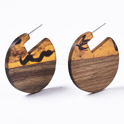Boucles d'oreilles en résine transparente et bois de noyer&nbsp;EJEW-T010-01