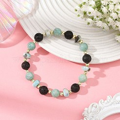 Bracelets extensibles en perles de larimar naturel et pierres naturelles mélangées rondes&nbsp;BJEW-JB14433