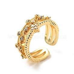 Bague manchette ouverte fleur zircone cubique&nbsp;RJEW-E046-07G