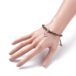 Bracelet perles tressées cordon métallique avec breloque mot love et coeur pour femme&nbsp;BJEW-JB07674