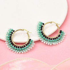 Orecchini a cerchio con ventaglio in acciaio inossidabile 304 e perline bohémien per donna&nbsp;EJEW-R001-01G-03