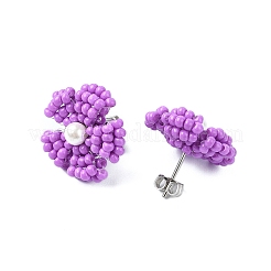 Boucles d'oreilles à tige en perles de verre marguerite&nbsp;EJEW-MZ00334-04