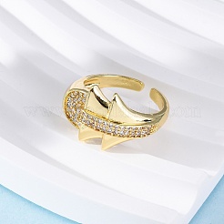 Bagues de manchette en laiton avec micro pavé de zircone cubique transparente pour femmes&nbsp;RJEW-U043-09G
