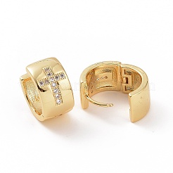 Boucles d'oreilles créoles épaisses croix zircone cubique&nbsp;EJEW-F304-02G-01