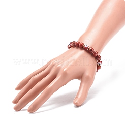 Diaspro rosso naturale e braccialetto elasticizzato con perline rotonde malocchio a lume&nbsp;BJEW-JB08713-03