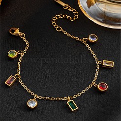 Pulseras rectangulares planas redondas de acero inoxidable 304 con circonitas cúbicas de colores para mujer.&nbsp;WG5257D-01